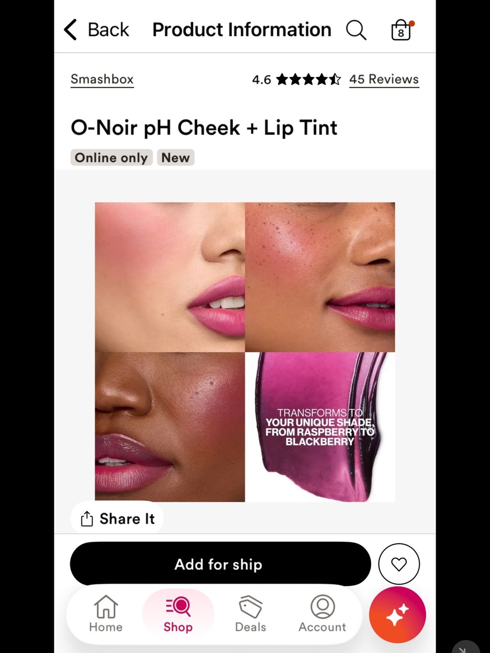 Smashbox O-Noir pH Cheek + Lip Tint — Raspberry Pink